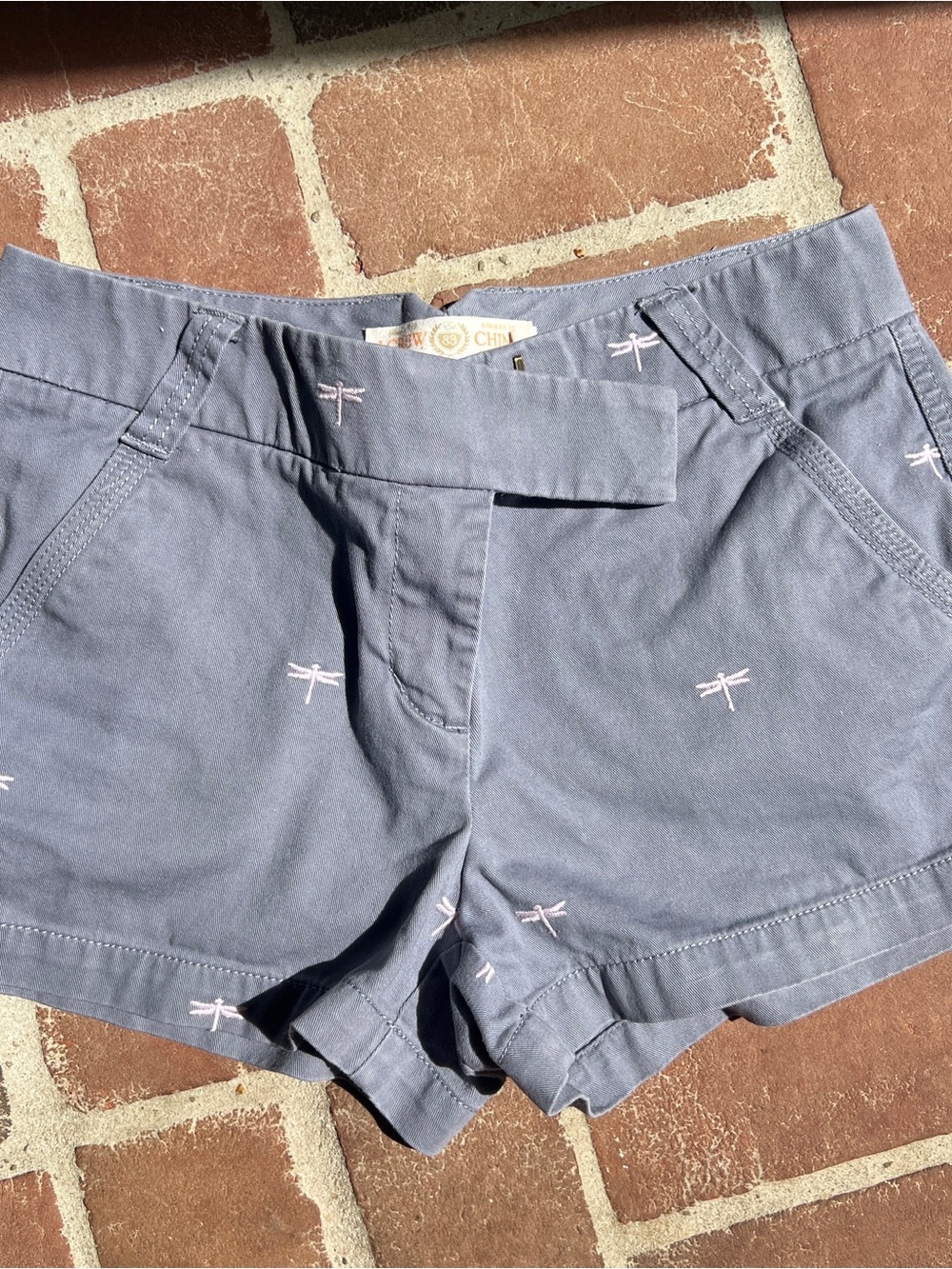 J. Crew Slate Blue Dragonfly Embroidered High-Waist Shorts